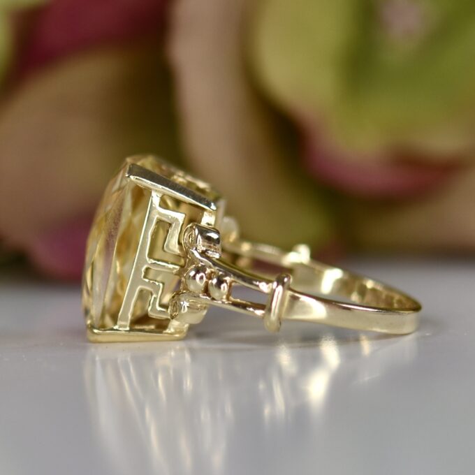 Checkerboard Cut Citrine Ring in 9ct Gold