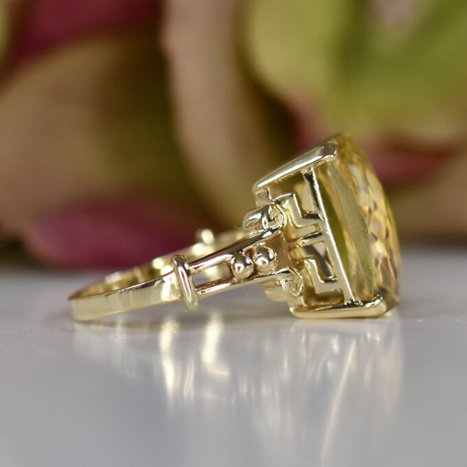 Checkerboard Cut Citrine Ring in 9ct Gold
