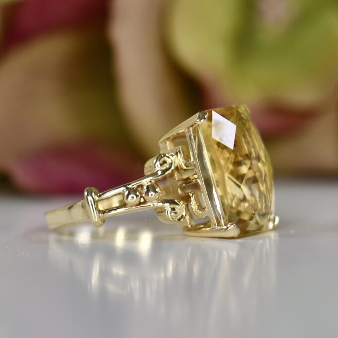 Checkerboard Cut Citrine Ring in 9ct Gold