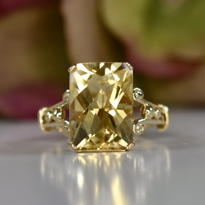 Checkerboard Cut Citrine Ring in 9ct Gold