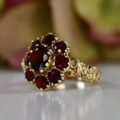 Ornate Garnet Cluster Ring in 9ct Gold