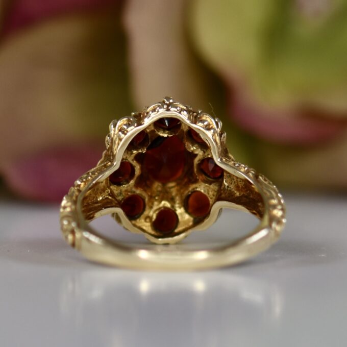 Ornate Garnet Cluster Ring in 9ct Gold