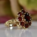 Ornate Garnet Cluster Ring in 9ct Gold