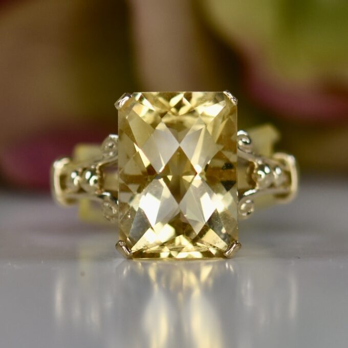 Checkerboard Cut Citrine Ring in 9ct Gold