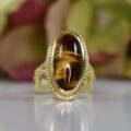 Elongated Tigers Eye Ring in 9ct Gold