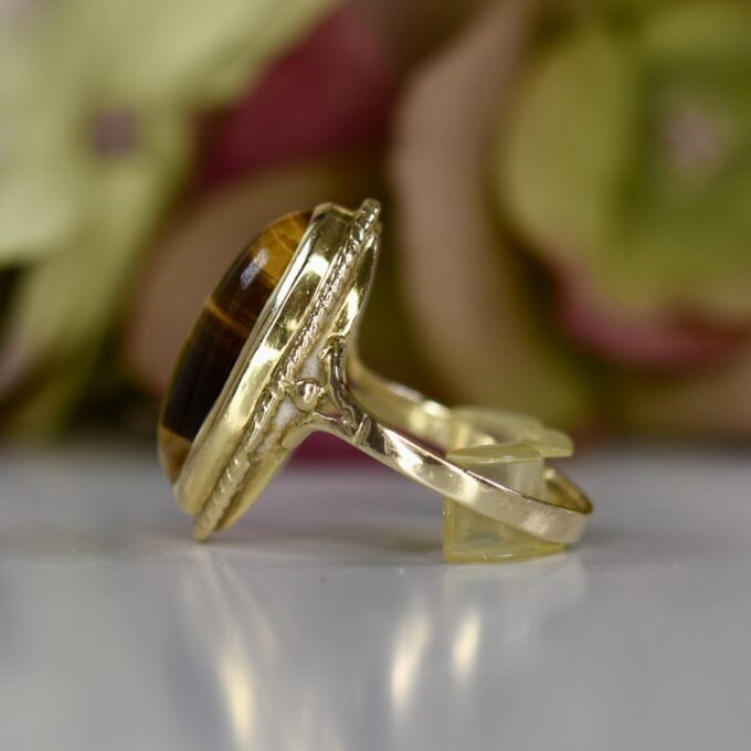 Elongated Tigers Eye Ring in 9ct Gold