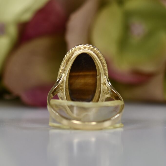 Elongated Tigers Eye Ring in 9ct Gold