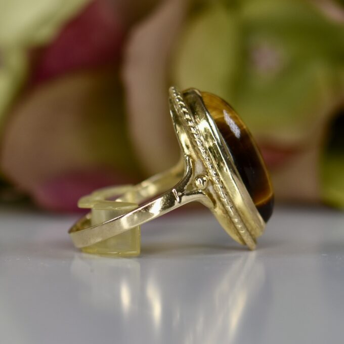 Elongated Tigers Eye Ring in 9ct Gold