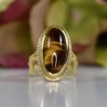 Elongated Tigers Eye Ring in 9ct Gold