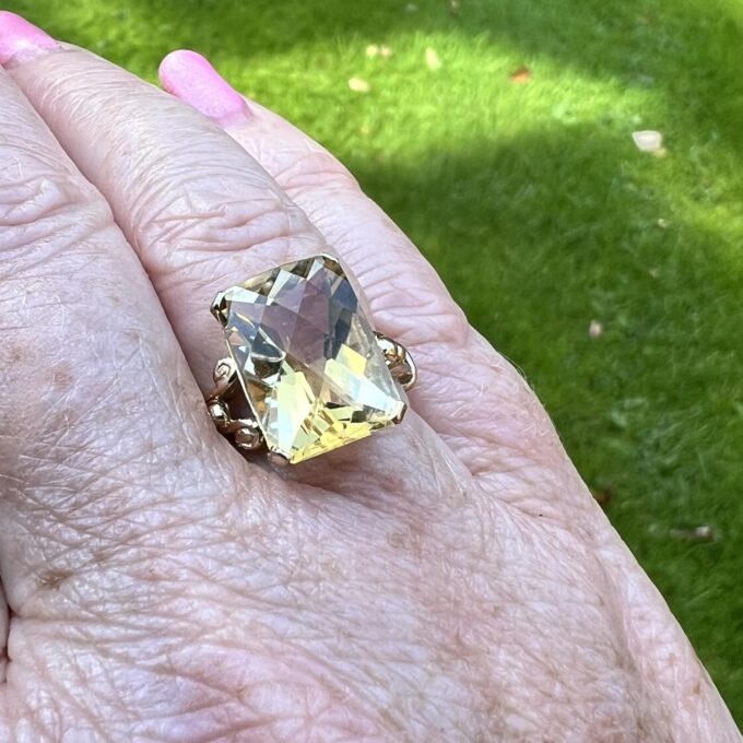 Checkerboard Cut Citrine Ring in 9ct Gold