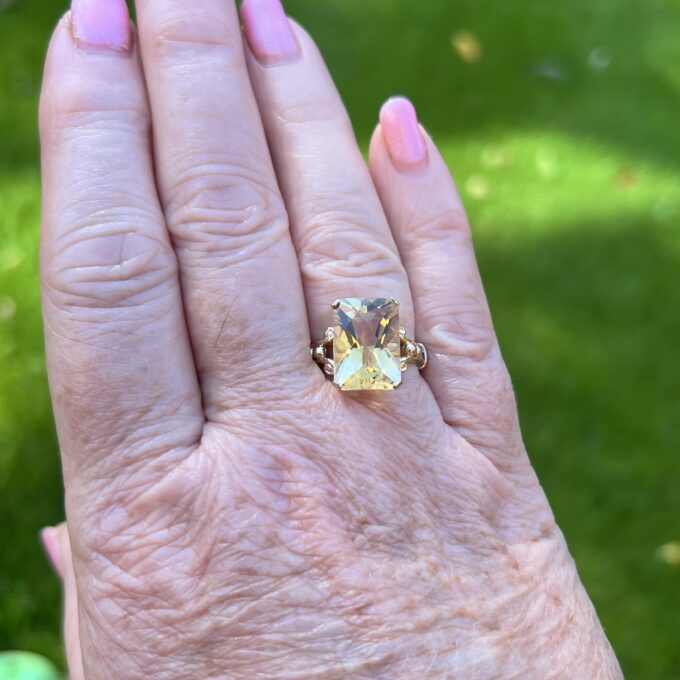 Checkerboard Cut Citrine Ring in 9ct Gold