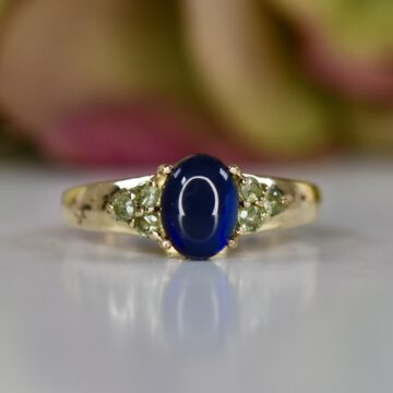 Black Opal & Green Sapphire Ring in 9ct Gold