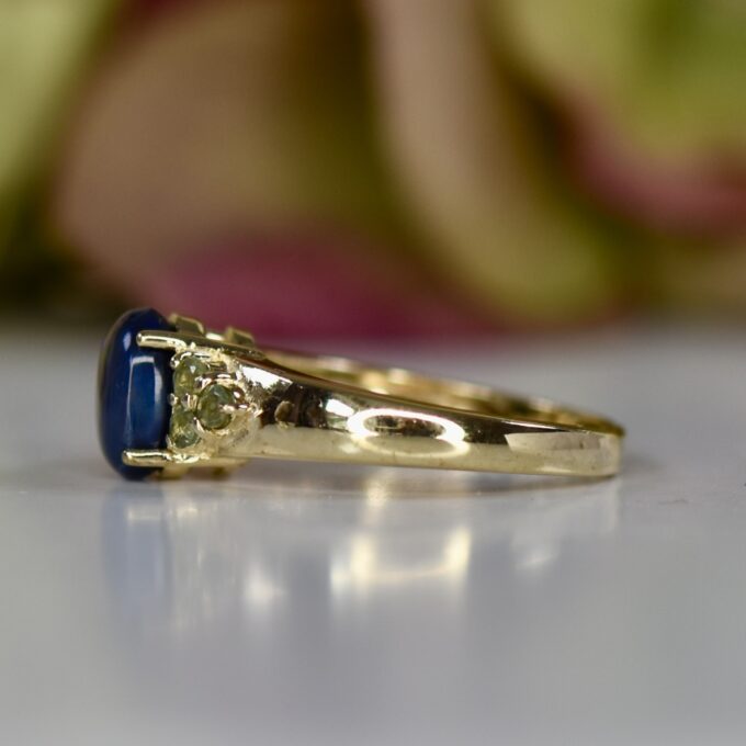 Black Opal & Green Sapphire Ring in 9ct Gold