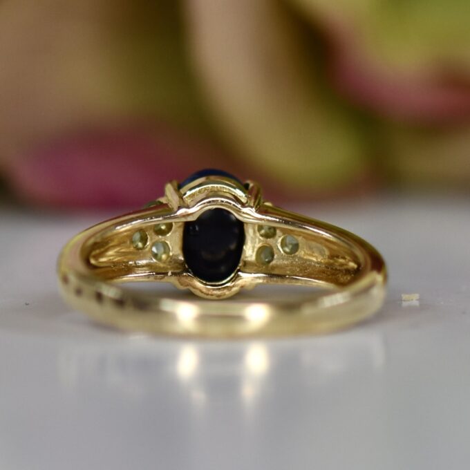 Black Opal & Green Sapphire Ring in 9ct Gold