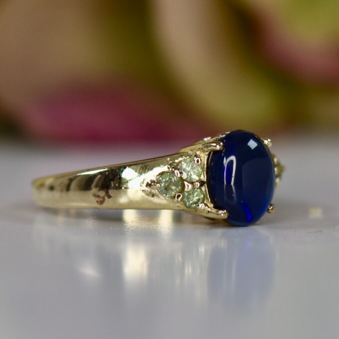Black Opal & Green Sapphire Ring in 9ct Gold