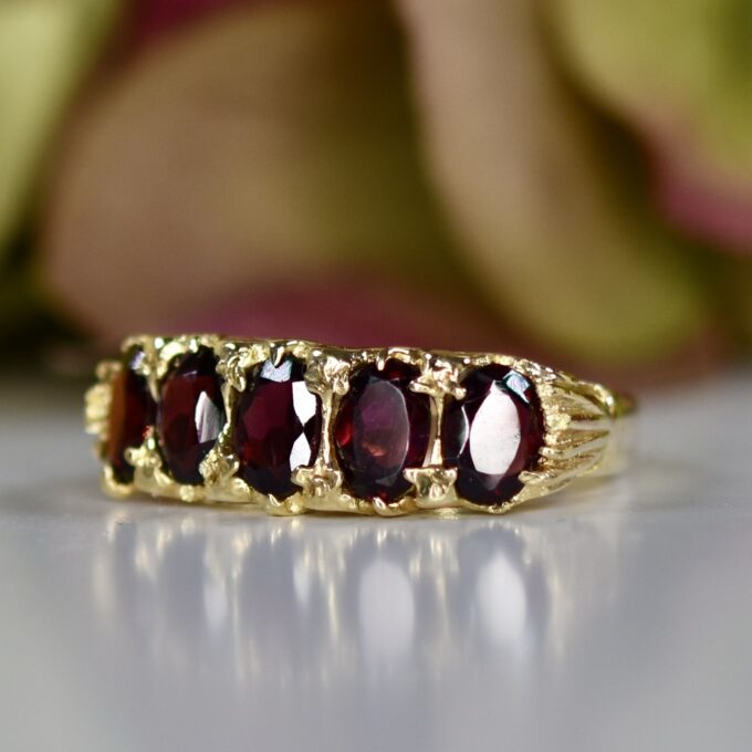 Five Stone Garnet Ring in 9ct Gold