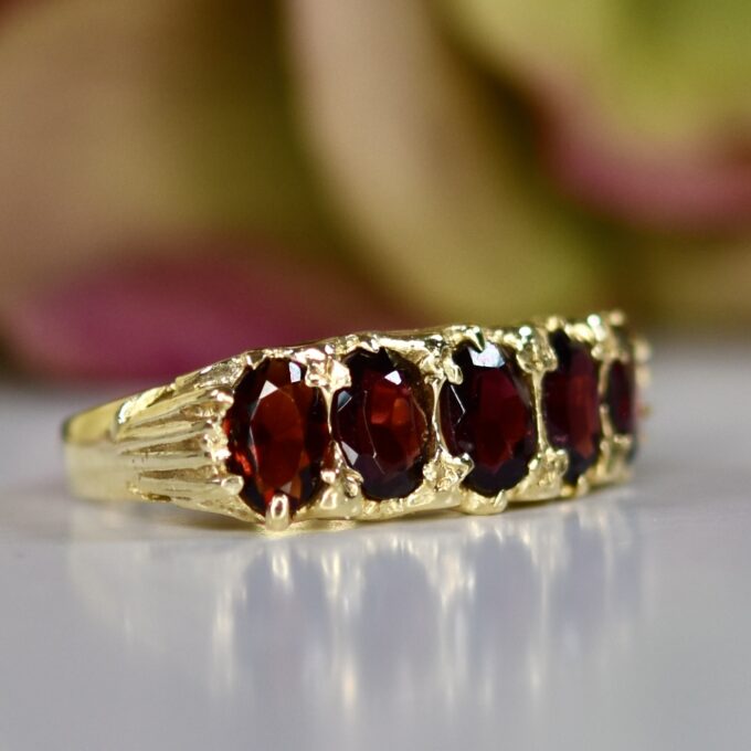 Five Stone Garnet Ring in 9ct Gold