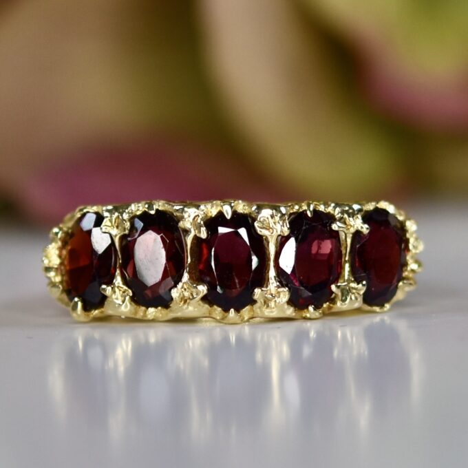 Five Stone Garnet Ring in 9ct Gold