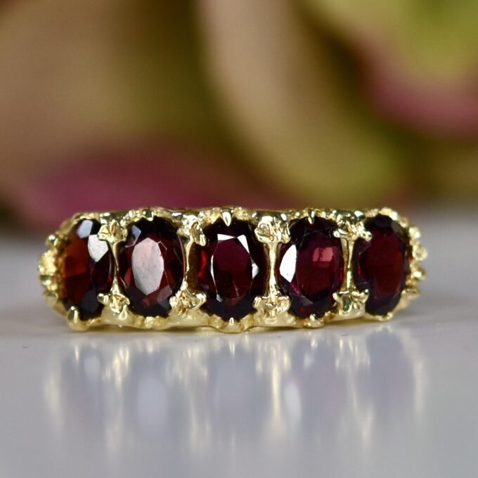 Five Stone Garnet Ring in 9ct Gold