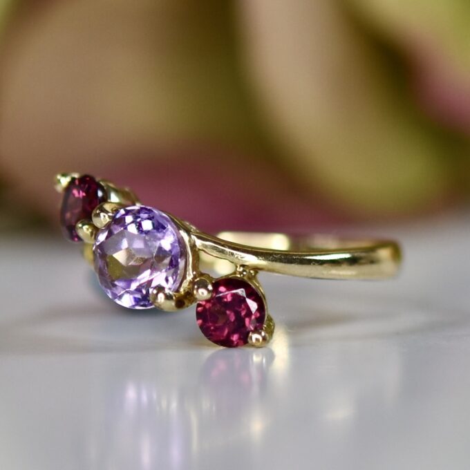 Amethyst and Garnet Ring in 9ct Gold