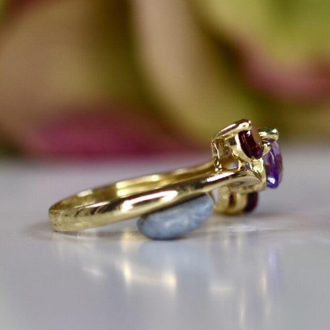 Amethyst and Garnet Ring in 9ct Gold
