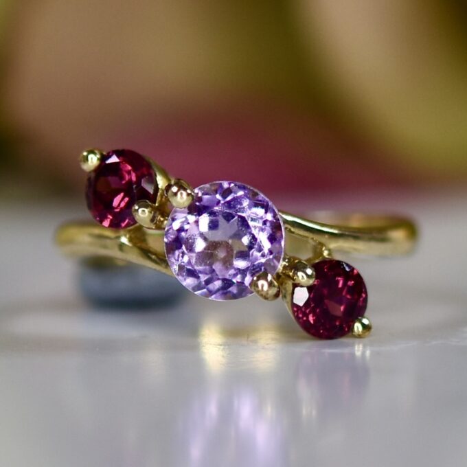 Amethyst and Garnet Ring in 9ct Gold
