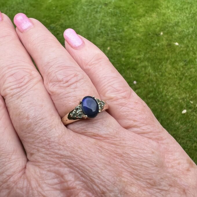 Black Opal & Green Sapphire Ring in 9ct Gold