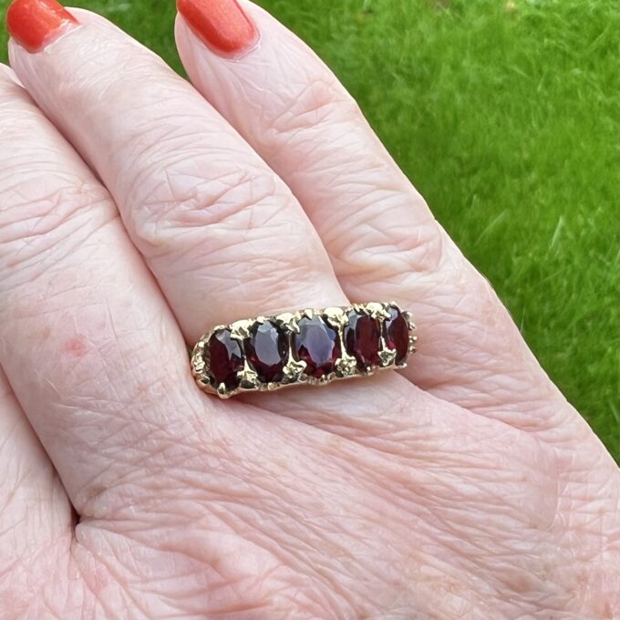 Five Stone Garnet Ring in 9ct Gold