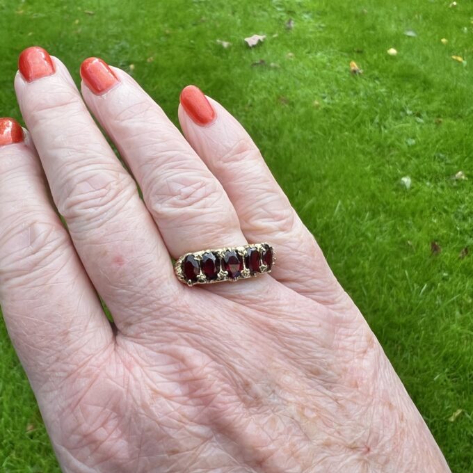 Five Stone Garnet Ring in 9ct Gold